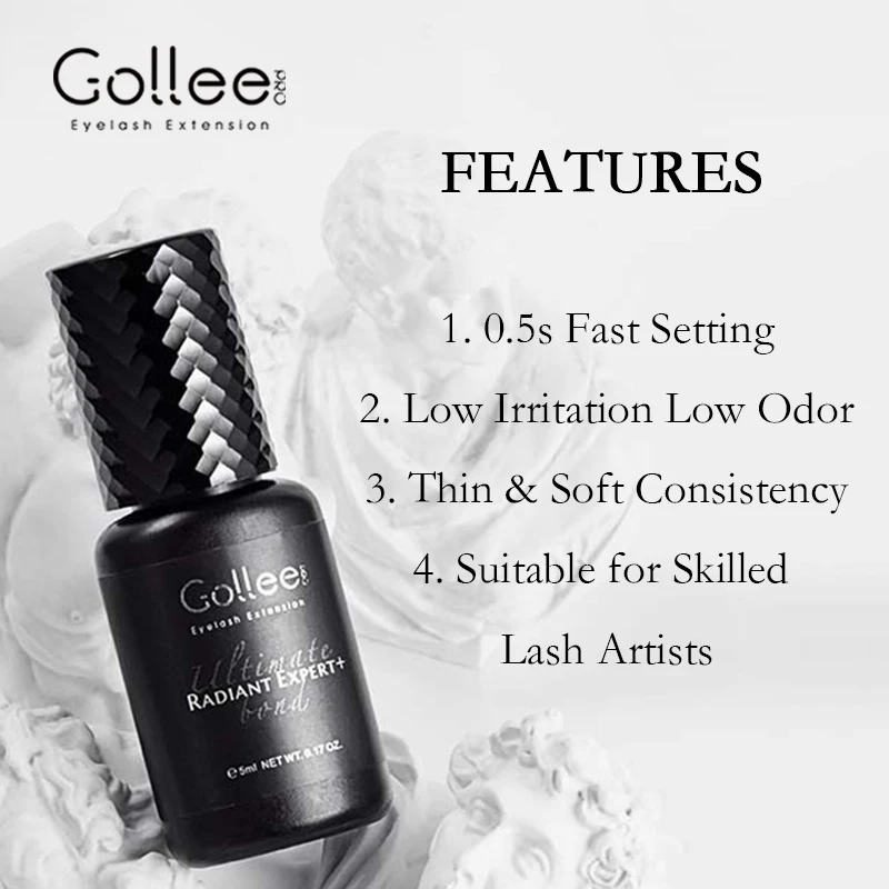 Gollee Waterproof Eyelash Extension Glue 5pcs Wholesale Lash Glue No Irritation Pro Adhesive for Eyelash Lash Extension Supplies