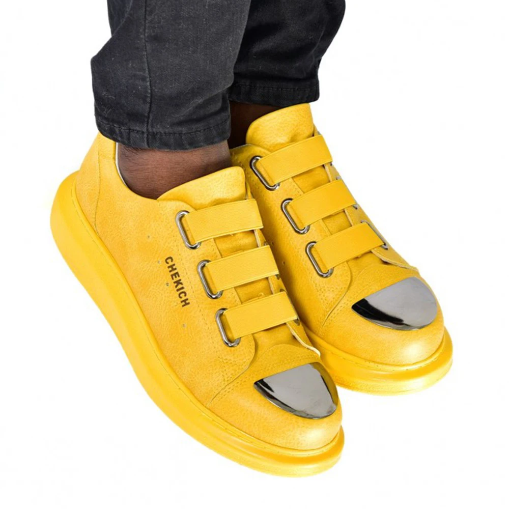 CFN Store Men Women Shoes RT Yellow Color Elastic Band Closure Artificial Leather Spring and Autumn Seasons Slip On Comfortable 2023 Fashion Wedding Orthopedic Suits Comfort Lightweight Casual Odorless Breathable 251