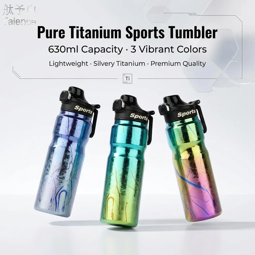 Taience 99% Titanium Tumbler 630ml Large Capacity Insulated Sports Water Bottle with Straw for Gym Camping