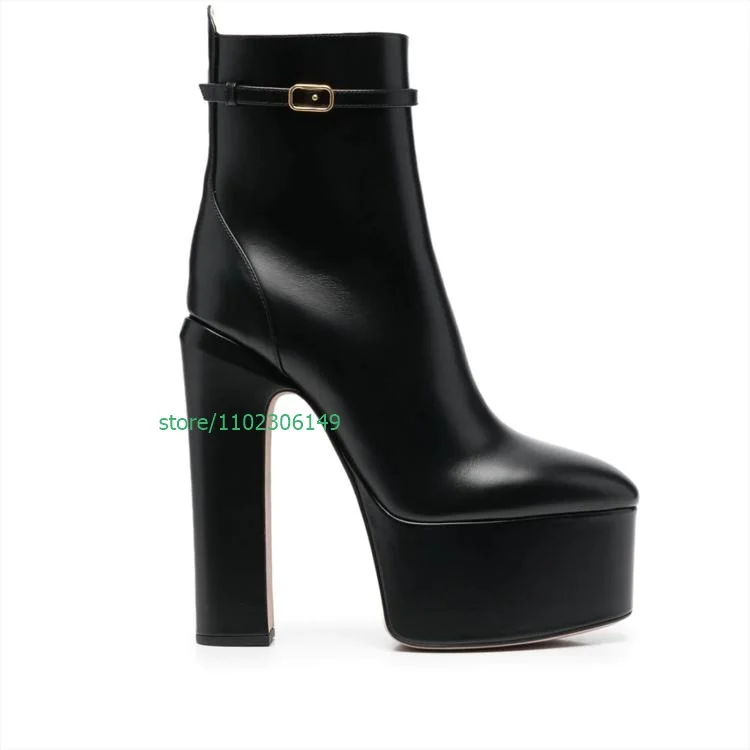 

Lady luxury black pointed toe platform ankle boots summer fall boots chunky heel winter boots solid color footwear size 44