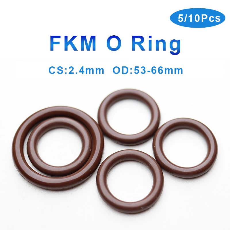 5/10Pcs FKM O Ring CS 2.4mm OD 53-66mm Black/Brown Fluorine Rubber Ring High Temperature Resistance Oil Resistant Sealing Gasket