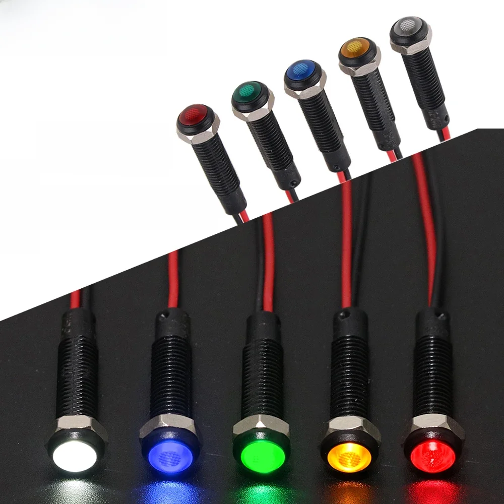 Indicateur lumineux LED en plastique, 6mm, corps noir, Signal d'avertissement, 3V 6V 24V 110- 220V, rouge, jaune, bleu, vert, blanc, 1 pièce