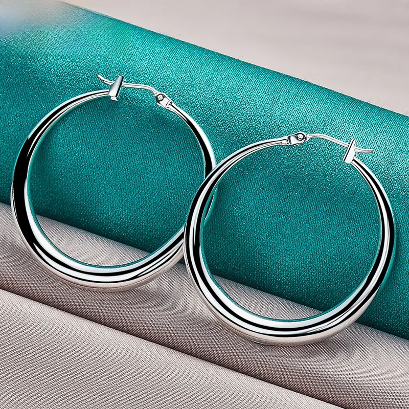 DOTEFFIL 925 Sterling Silver Smooth 36mm Big Circle Hoop Earrings Dla kobiet Biżuteria ślubna zaręczynowa — zdjęcie 2
