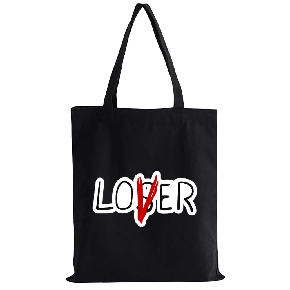 Lover Not Loser Shoulder Bags Inscriptions Phrases Lettering Quote Tote Bag Women Shopping Bag Large Reusable Handbags