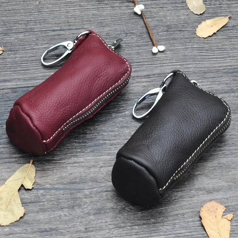 Hurtownia Męska torba na klucze Oryginalna skóra bydlęca Wiadra Etui na klucze Etui na zamek błyskawiczny Brelok do kluczy Auto Car Key Case Bag Women Home Key Holder — zdjęcie 2