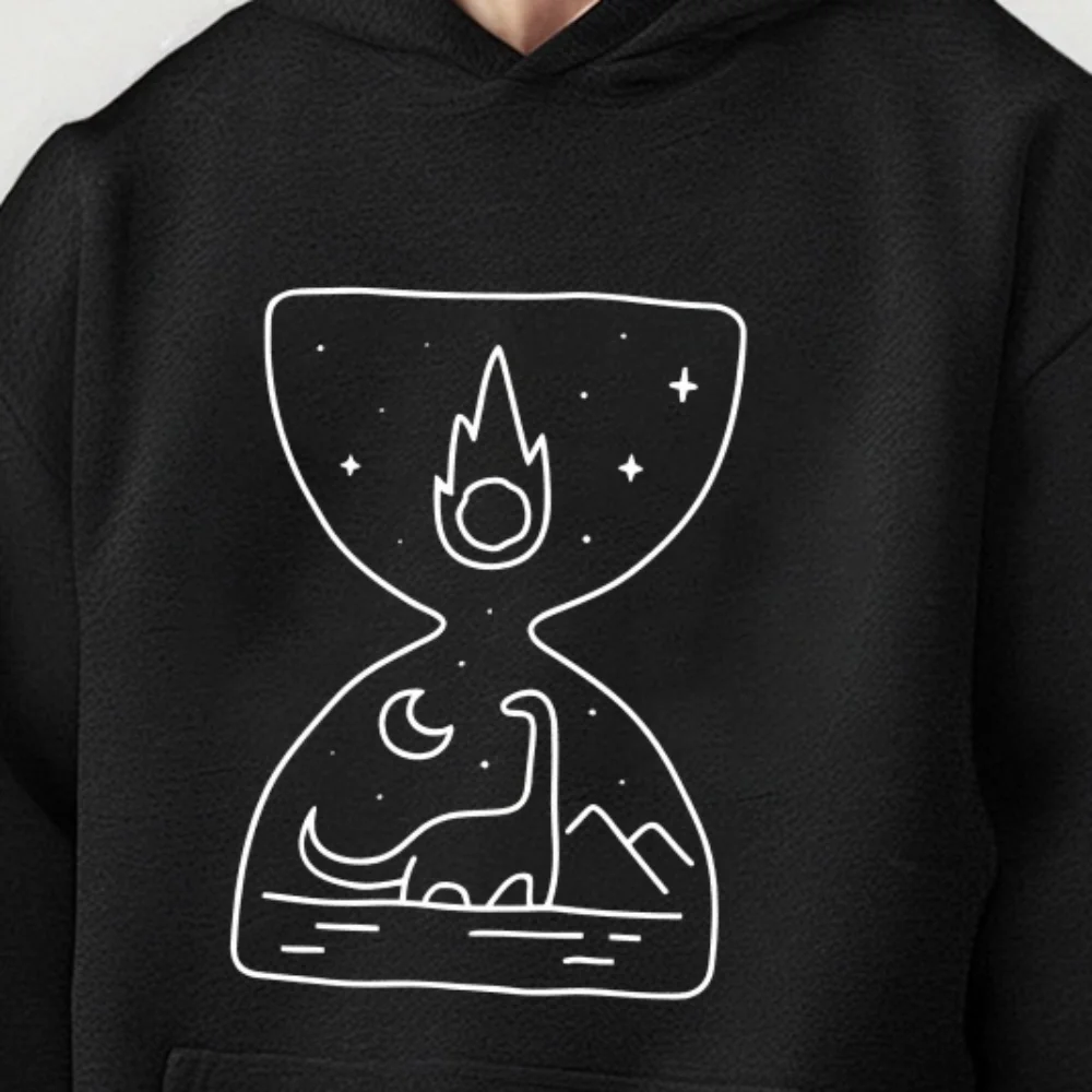 

Толстовка с изображением динозавра «Песочные часы», креативный дизайн времени, осень-зима, повседневные свободные свободные топы с длинными рукавами, уникальные стильные модные тканевые топы