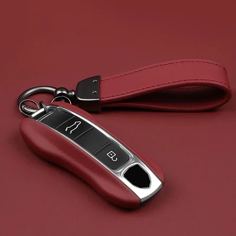 Étui de luxe en cuir véritable pour clé de voiture Porsche Boxster Cayman Panamera Cayenne Macan 718/911 Taycan, housse de protection pour porte-clés
