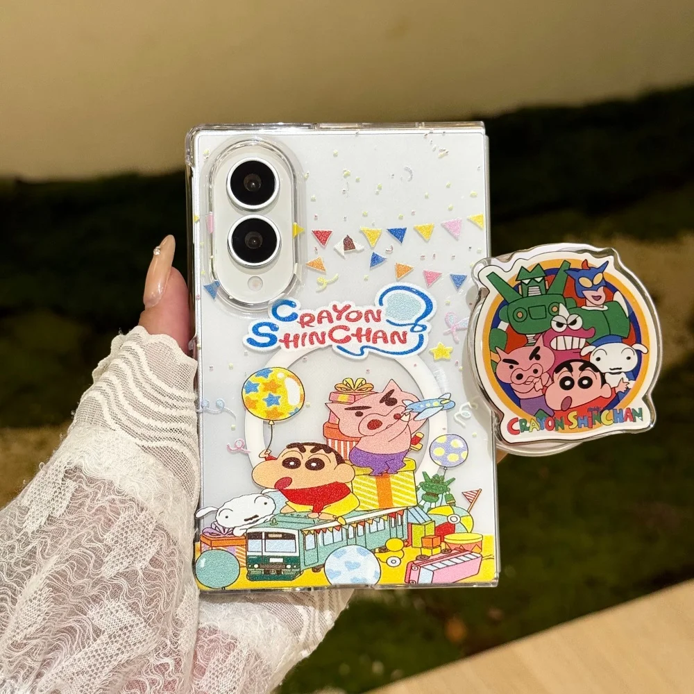 Kawaii Anime Cartoon Shin Chan Phone Case for Samsung Galaxy Z Fold 8 Fold 8 Ultra Cover Kawaii Anti‑Fall Set With MagSafe Stand