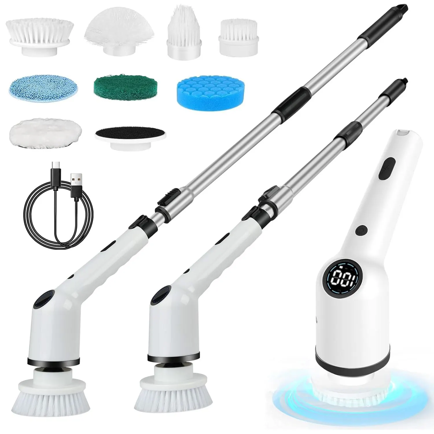 Electric Spin Scrubber,Cordless Electric Cleaning Brush,3 Speed Shower Power Scrubber With Adjustable Handle,for Bathroom