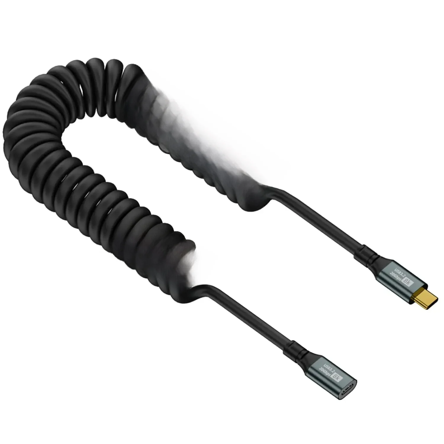 Przedłużacz USB C w kształcie spirali 6 stóp, kabel USB C do USB C w kształcie spirali 20 Gb/s, przedłużacz USB C męski na żeński 100 W, przedłużacz typu C — zdjęcie produktu 7
