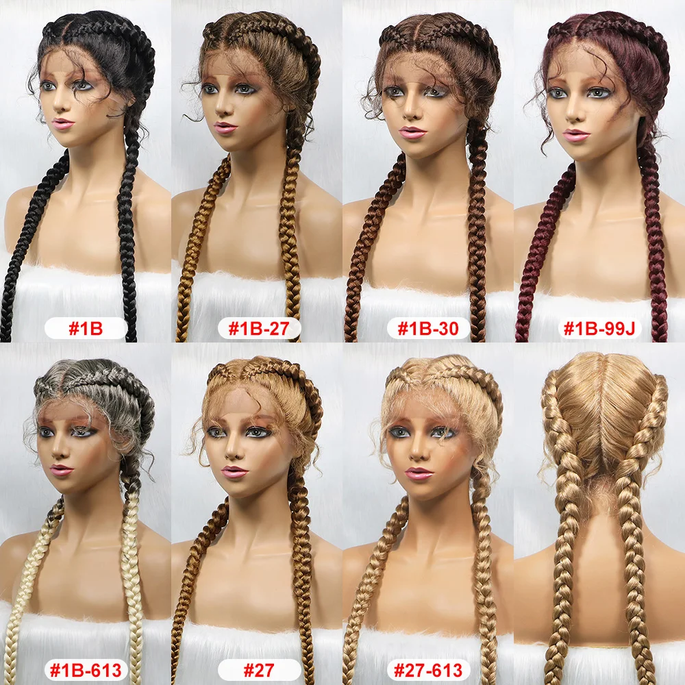 36 Inches Long Lace Front Synthetic Braided Wigs Lace Front Dutch Twins Braids Wig With Baby Hair for Black Women