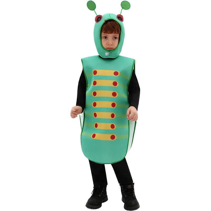 Disfraz de oruga verde Unisex para niños y niñas, disfraz de Halloween, bonito e insecto