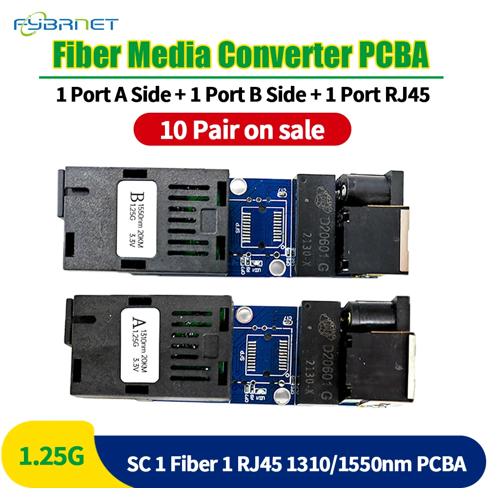 10 Pairs Mini SC Gigabit fiber Media Converter 1F1E placa metro fibra PCBA Board Single mode Simplex 1000M Fiber Switch