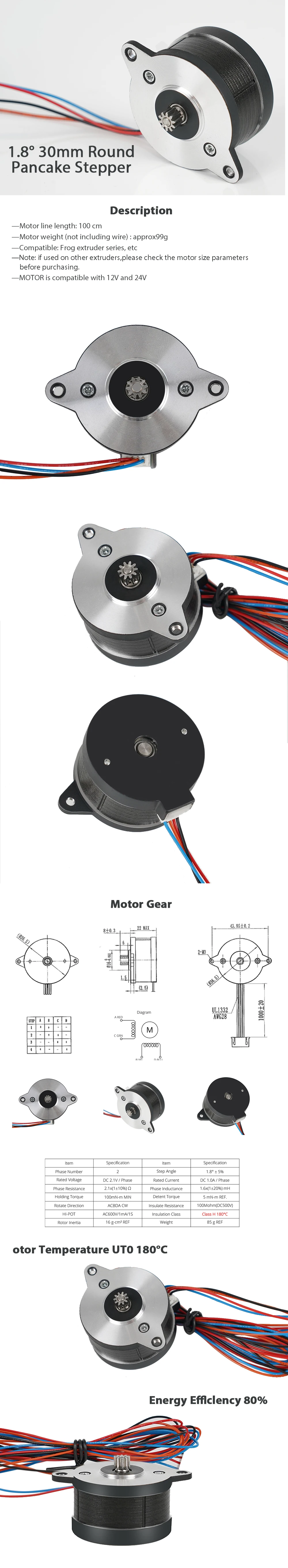NEMA14 36 mm runder Pfannkuchenmotor 36STH20-1004HG 4-Blei-Schrittmotor für Orbiter/Sherpa Mini Extruder Voron 2.4 Ender 3 CR10 Teil – Detail 1