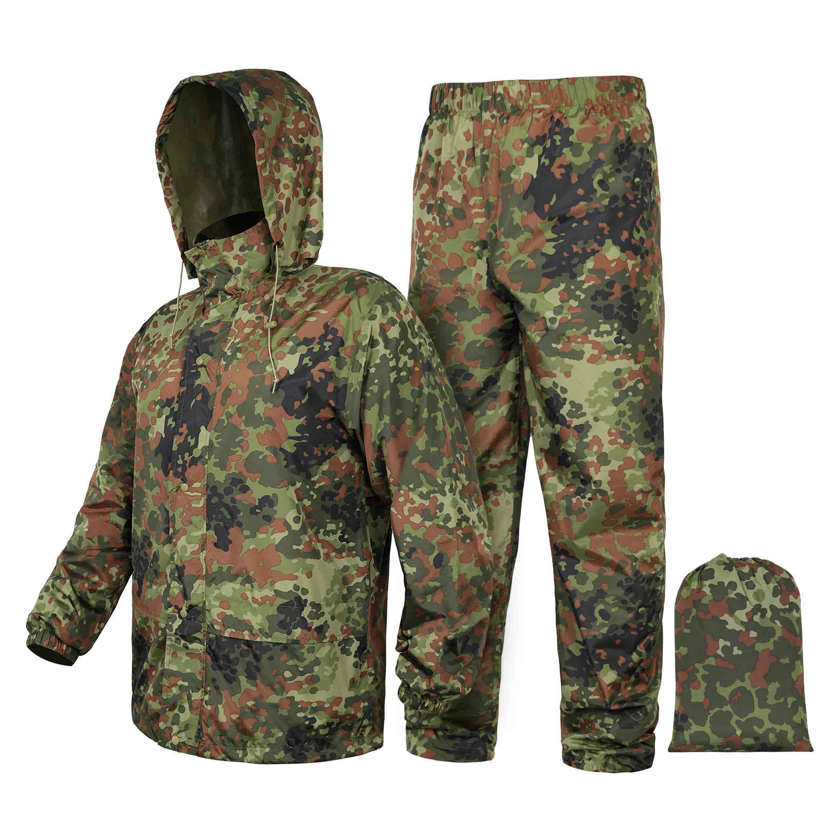 Flecktarn Tactical Portable Camo Raincoat Set Camouflage Fleck Rain Suit Bicycle Motorcycle Waterproof Military Tarnung Man