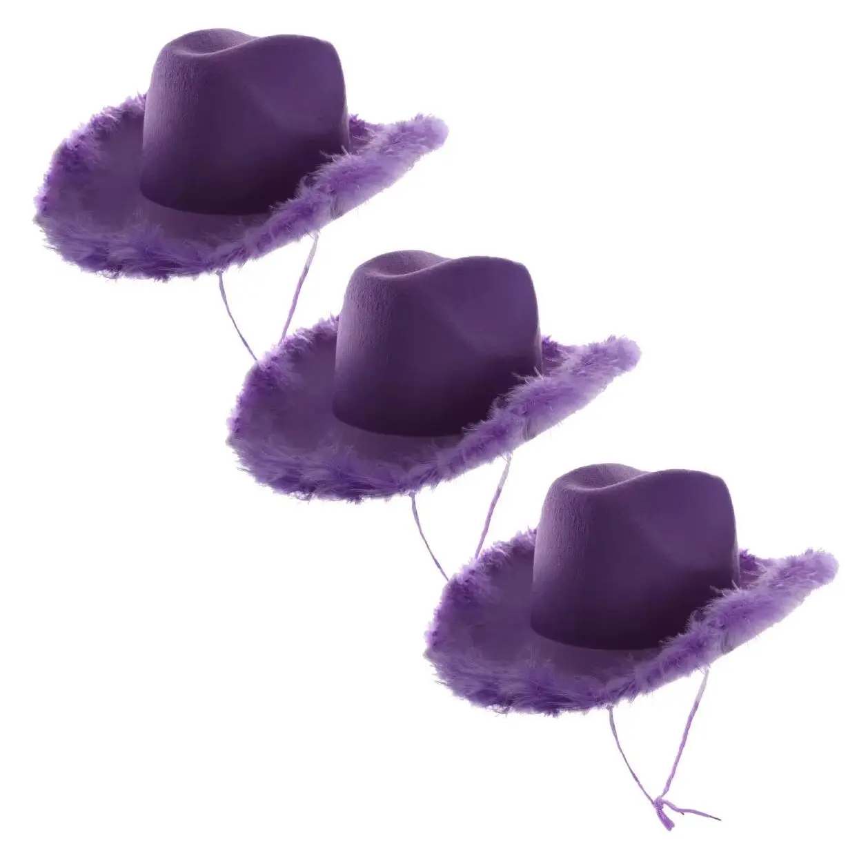 Pack of 3 Purple Cowboy Hat with Marabou Trim