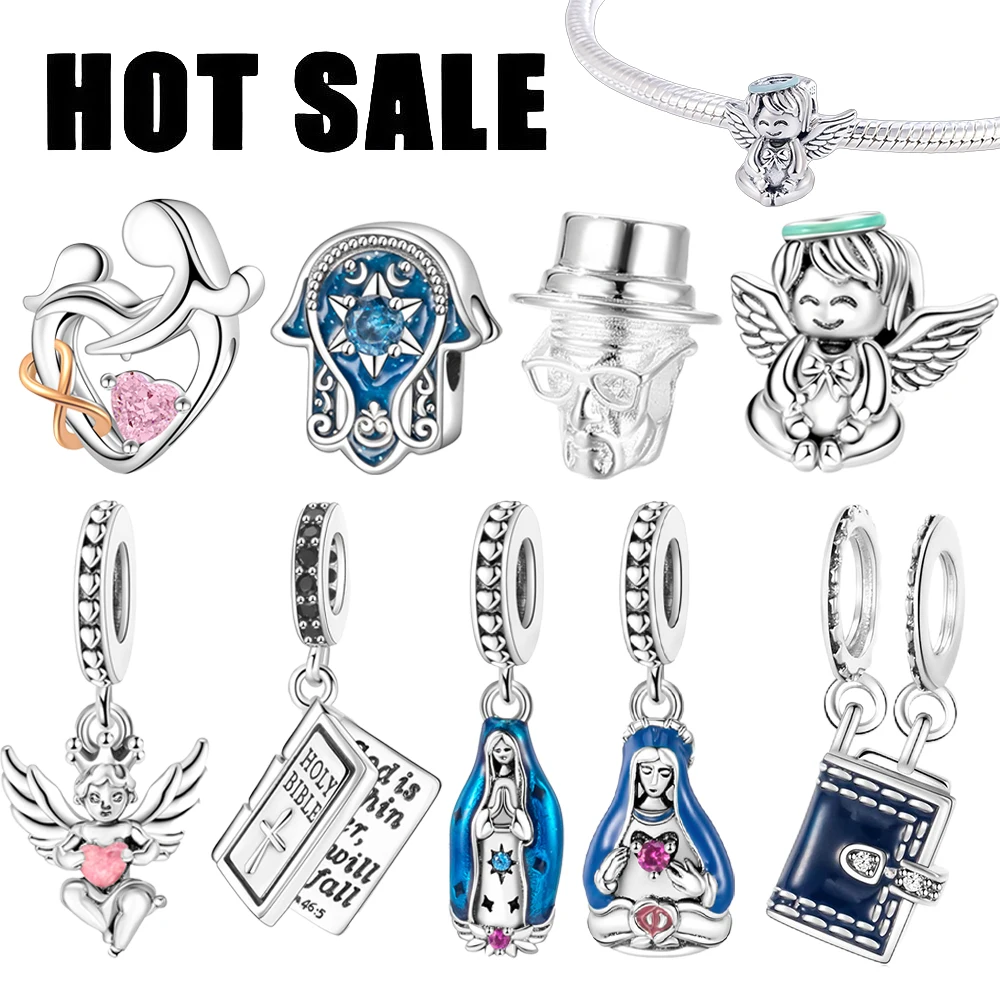 

2025 New Design Blessing Angel, Bible, Virgin Mary Dangle Charm Fit Pan Original Bracelet Beads DIY Women Fine Jewelry Gift