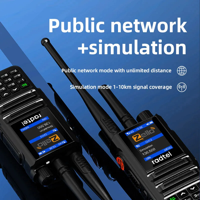 Radtel P80 POC + UHF جهاز اتصال لاسلكي مزدوج الوضع 5 وات تناظري + شبكة راديو عام أندرويد Zello 4G عالمي على مستوى البلاد PTT 5000 ميل