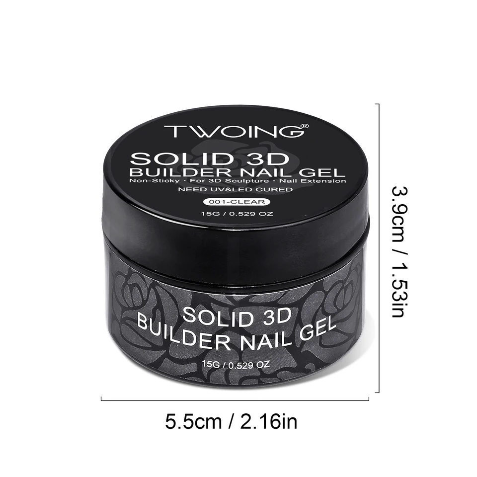 TWOING 15g Gel Duro Sólido Transparente y Blanco No Pegajoso para Uñas Postizas, Modelado 3D, Esculpido y Tallado 4