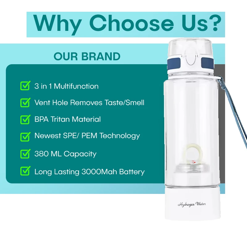 Japanese tech Super High Concentration Portable Hydrogen Rich Generator Water Bottle Korea Design SPE/PEM WaterIonizer H2 Cup