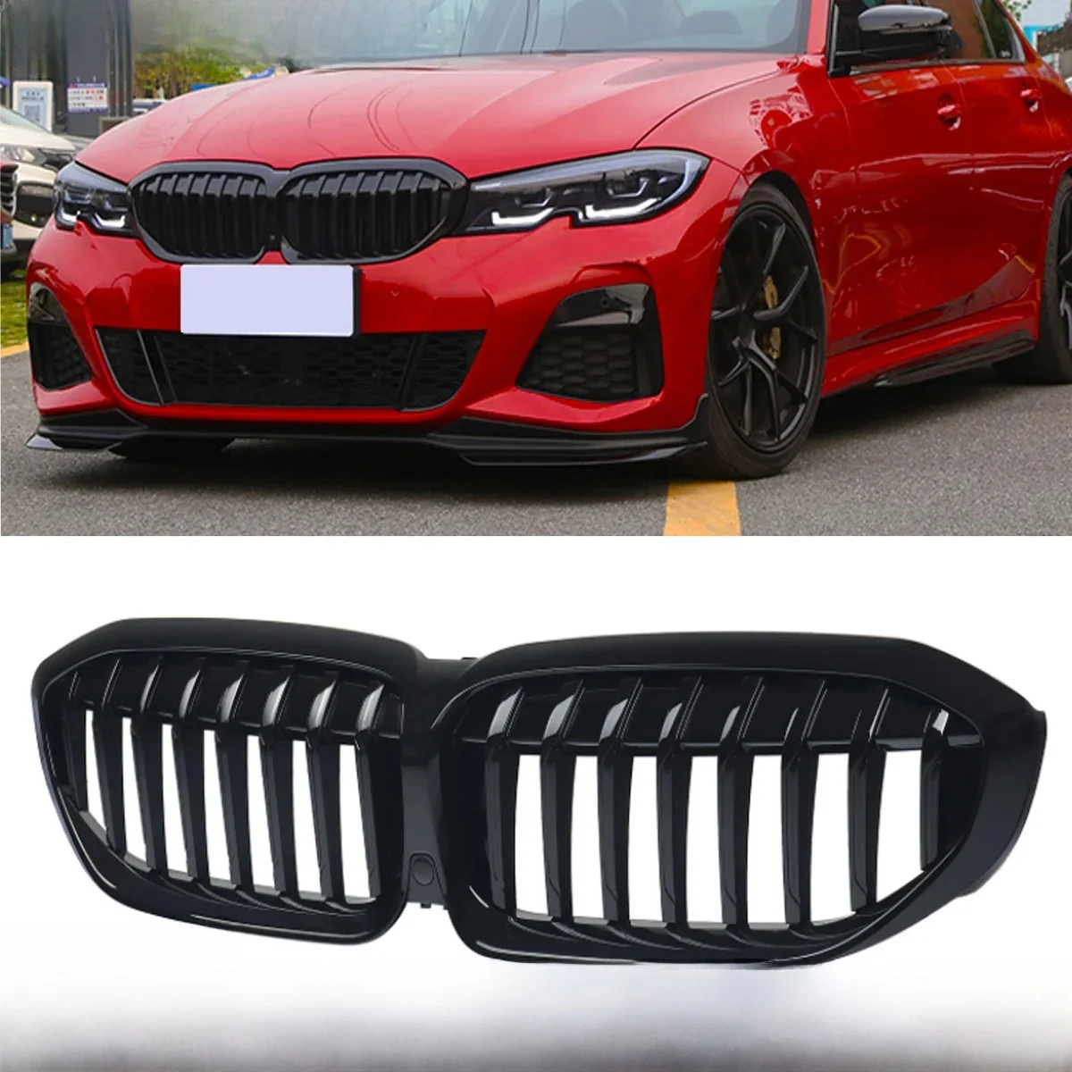 MagicKit do BMW serii 3 G20 G21 2019+ PRZEDNI KIDNEY GRILLE GRILL GLOSS BLACK SINGLE BAR — 2