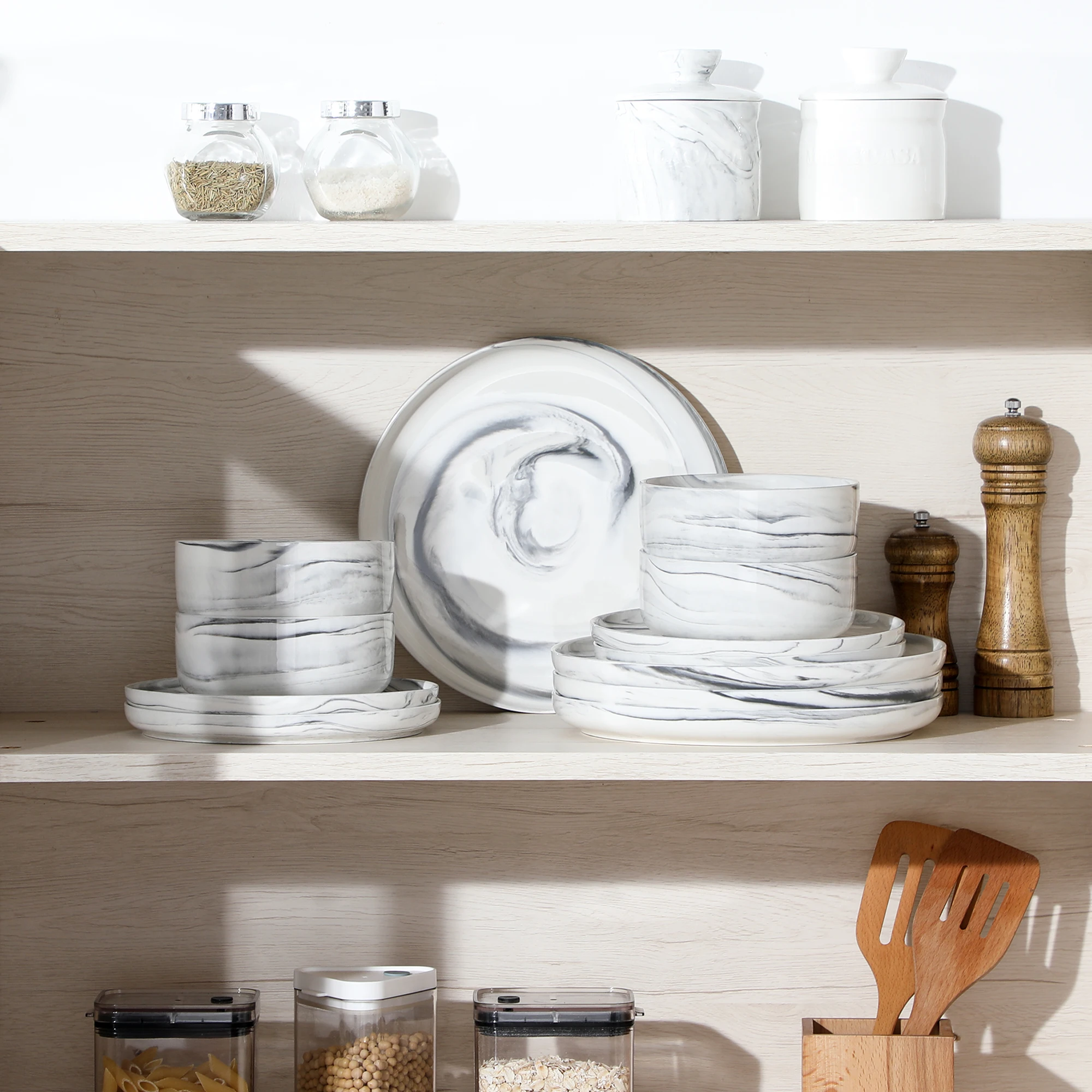 MALACASA Luna Series 24-Piece Marble Porcelain Dinnerware Set with 8 Pcs Dinner/Dessert Plates, Bowl Tableware Set Service for 4 view 6