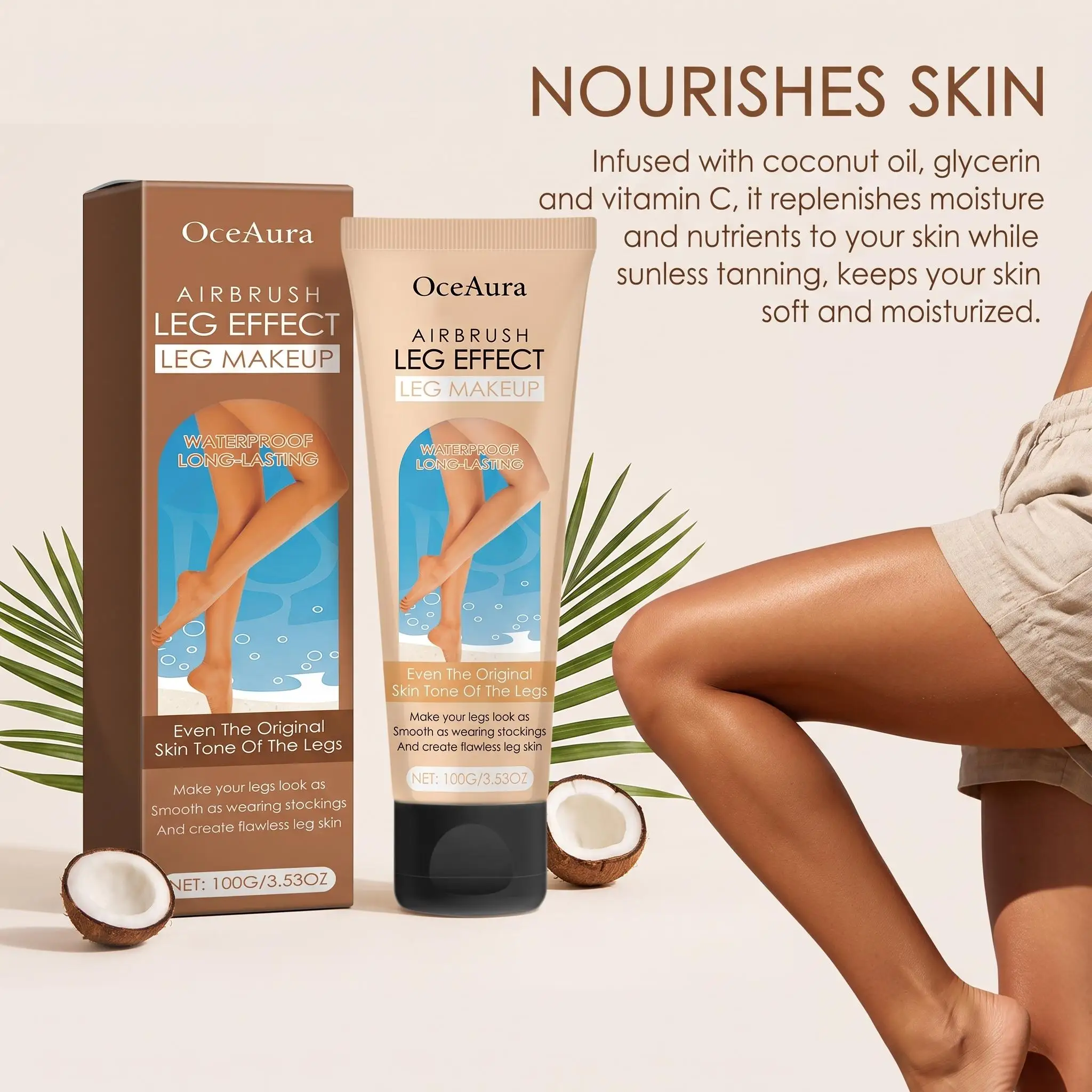 Oceaura Leg Makeup Lotion Even Skin Tone Waterproof Long Lasting Moisturizing Sunless Tanners Intensifying Tone Body Tanning Foundation Cream