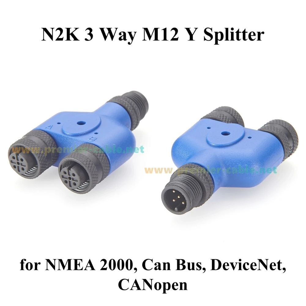 NMEA 2000 Multiport M12 Y Splitter Adapter IP67 N2K 3 Way M12 5Pin Male to Female Connector for CAN BUS CANOpen Garmin Lowrance