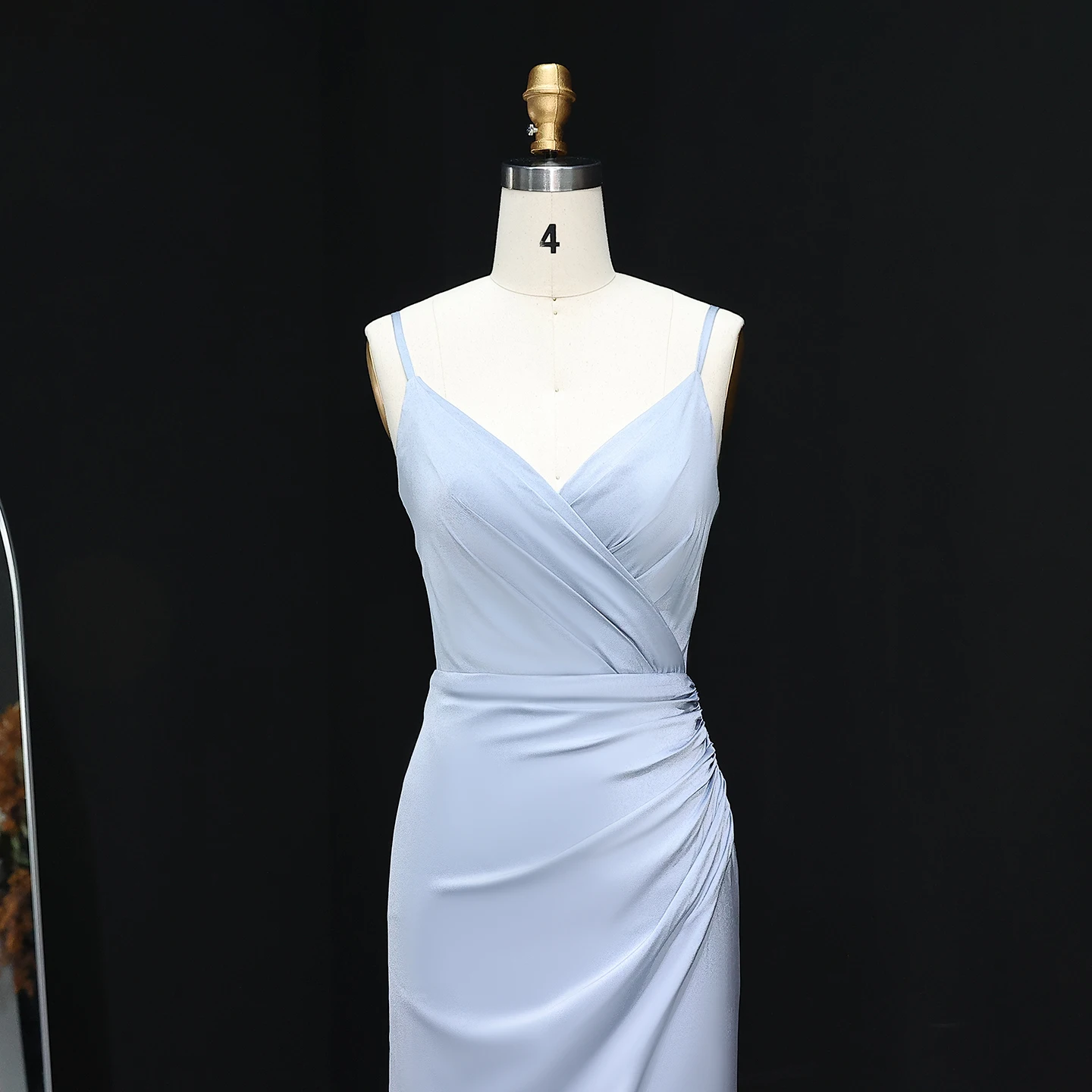 

Sharon Said 2025 Blue Satin Sweetheart Draped V-Neck Bridesmaid Dress Simple Long Wedding Guest Dress for Women BS279 Customized