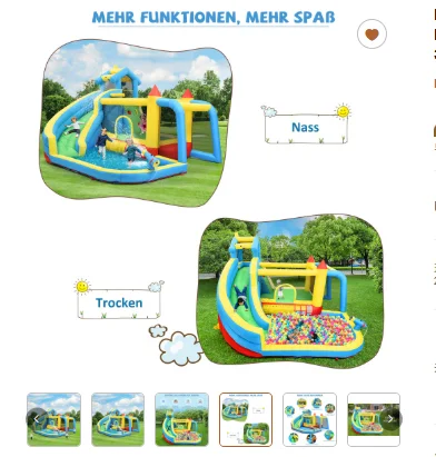 Kinder springkasteel, 5-in-1 opblaasbaar springkasteel voor kinderen van 3-10 jaar, buitenspeelkasteel met glijbaan en springgedeelte met water.