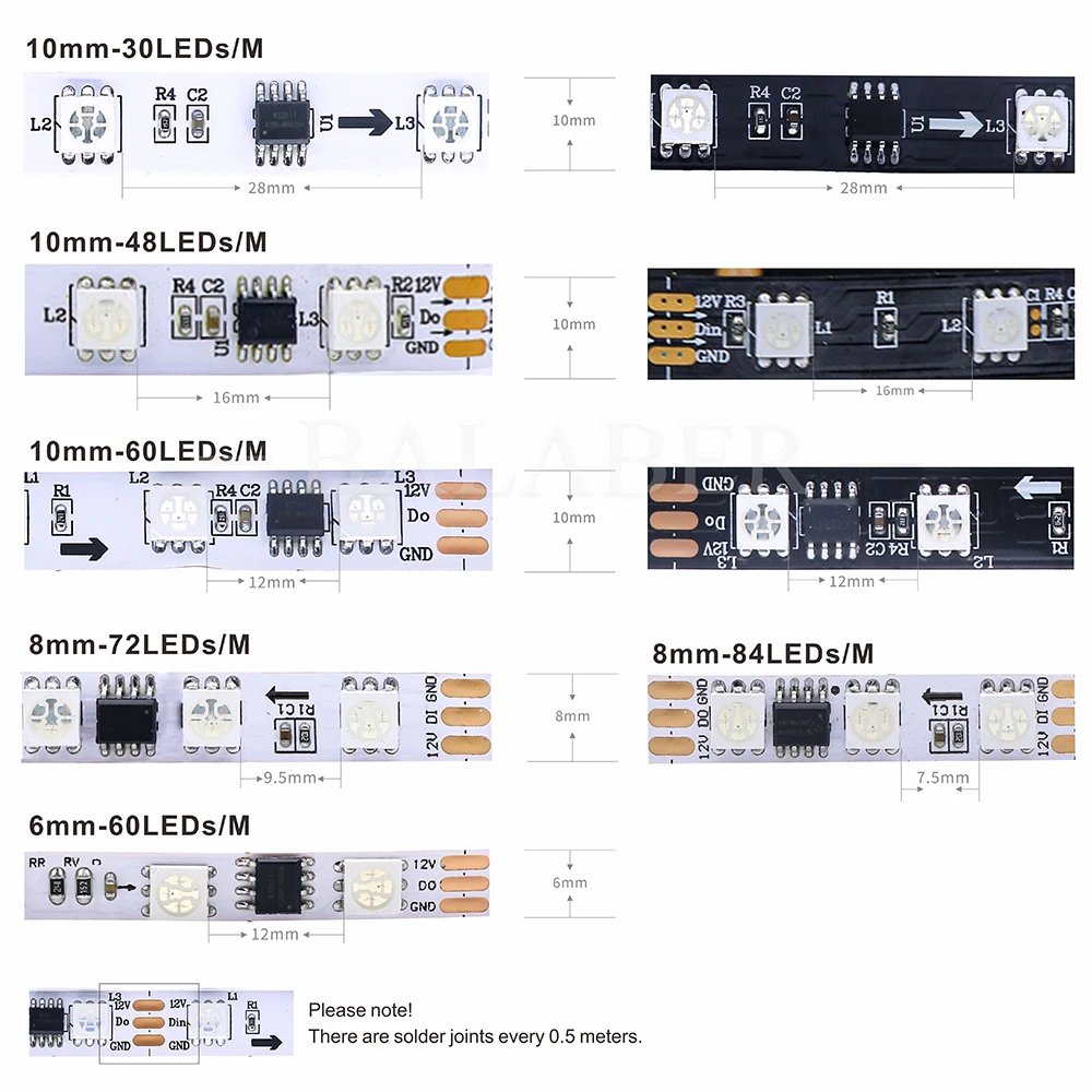 Striscia luminosa a LED WS2811 30/48/60/84/96 LED/m DC12V PCB bianco/nero WS2811 Striscia luminosa a LED indirizzabile Luce ambientale domestica digitale