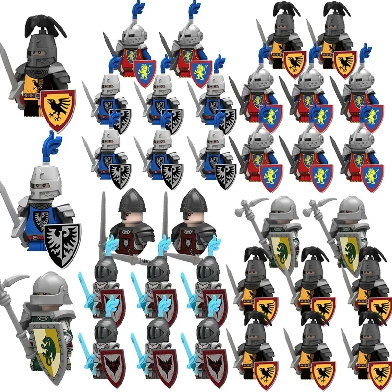 Kids Toys Medieval Wars Castle Knights Wolf Pack Warriors Military figures Small Particles Building Blocks Suits Boys Gifts