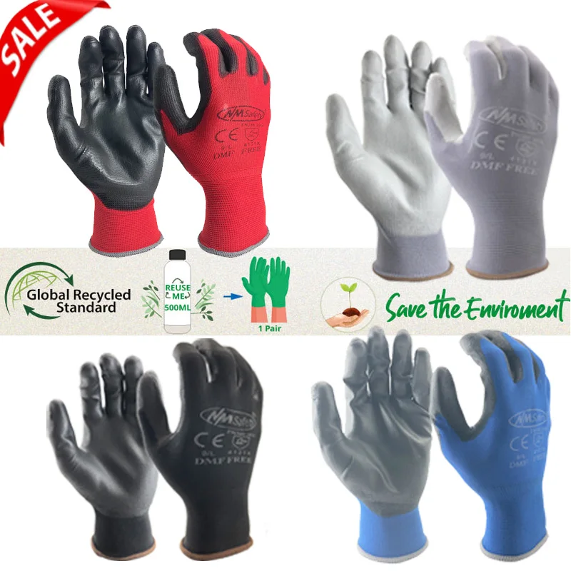 24Pieces/12Pairs Professional Working Protective Gloves Men Construction Women Garden Red Nylon Running Glove