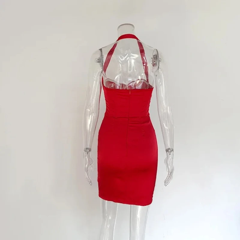 เซ็กซี่เปิด Backl Halter Sweetheart สั้นชุดปาร์ตี้บอดี้คอน