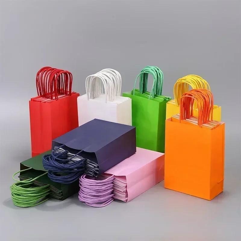 Sacs de courses colorés pour bonbons, 10 pièces, sac cadeau en papier Kraft, sacs en papier colorés à main, décoration de fête de mariage, cadeau
