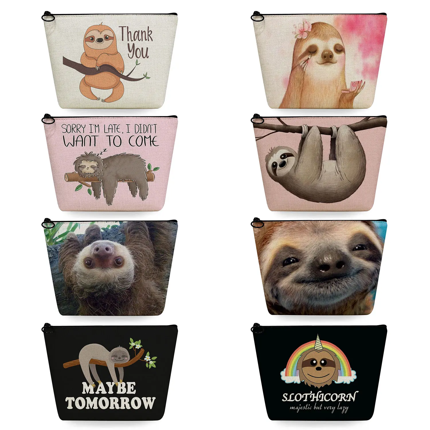 

Lovely Cartoon Sloth Print Makeup Organizer Cute Animal Women Cosmetic Bag Casual Portable Travel Toiletry Bag Gift Pencil Cases