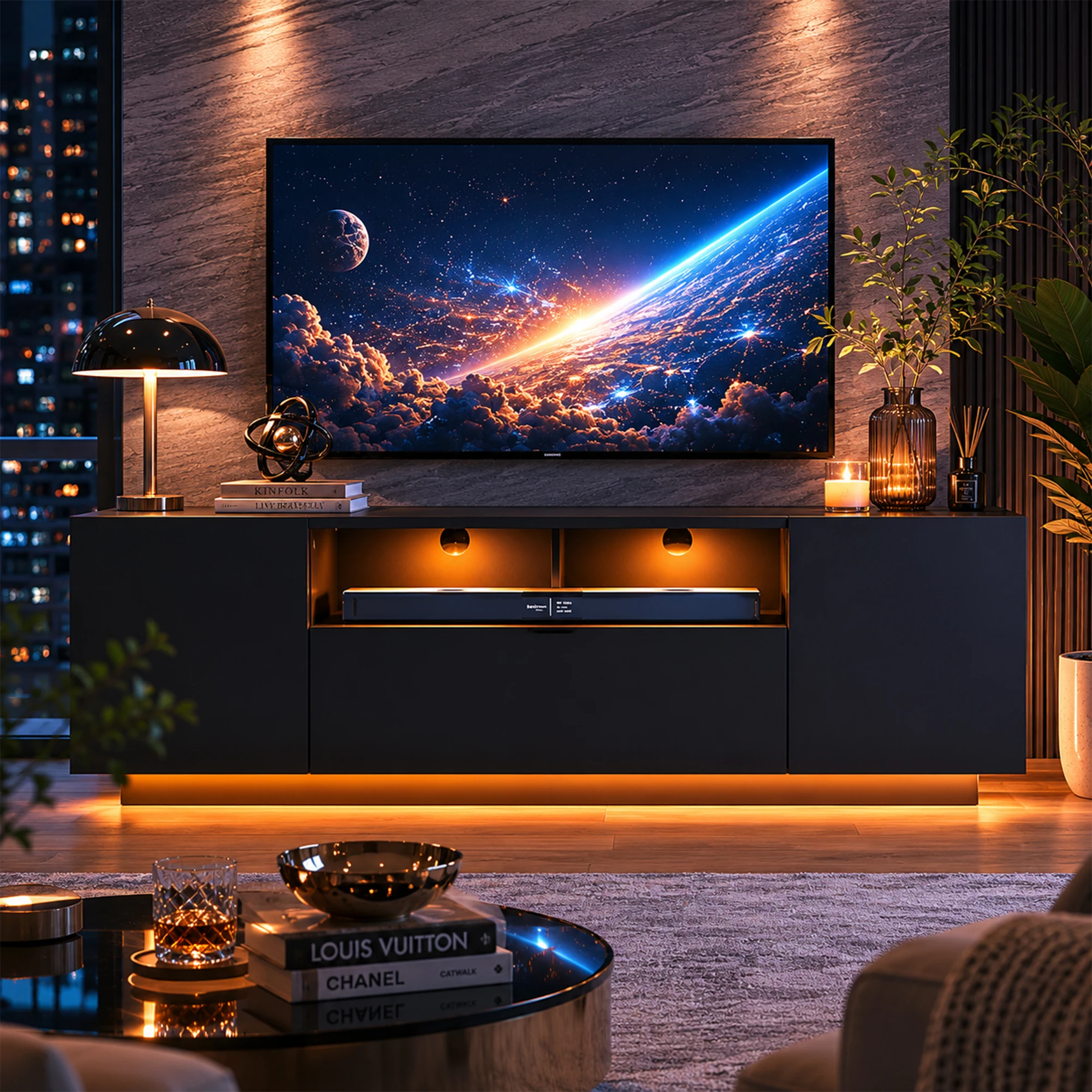 Meuble TV avec éclairage LED e - Gaming Console Entertainment Center avis et prix