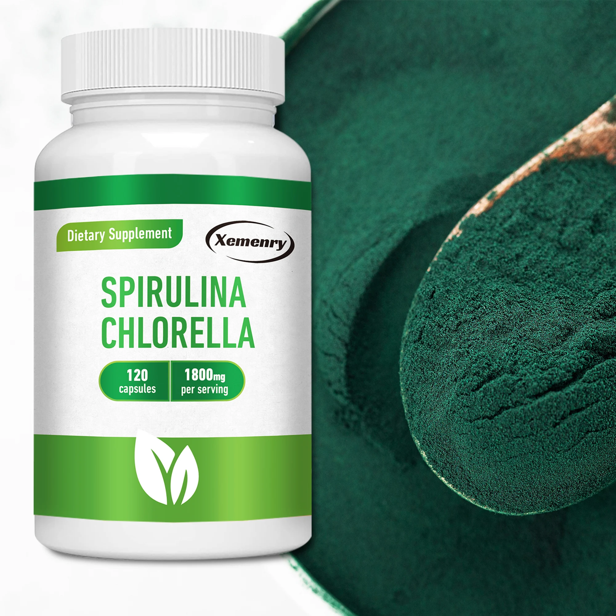 Spirulina Chlorella-desintoxicación, energía, digestión y potente antioxidante, Control de azúcar en sangre Natural-120 cápsulas