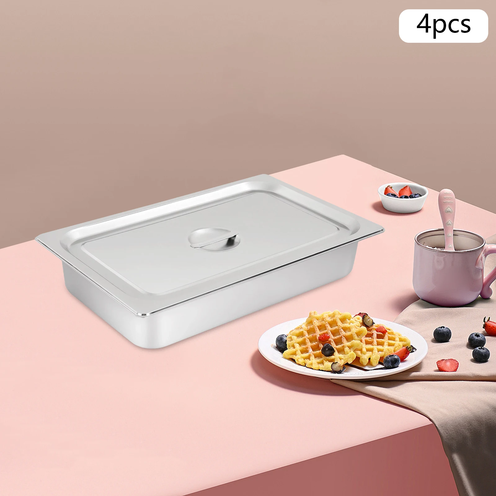

4 Pcs Silver Tabletop Table Pans with Lids Buffet Chafing Dishes Stainless Steel Food Container for Commercial and Personal