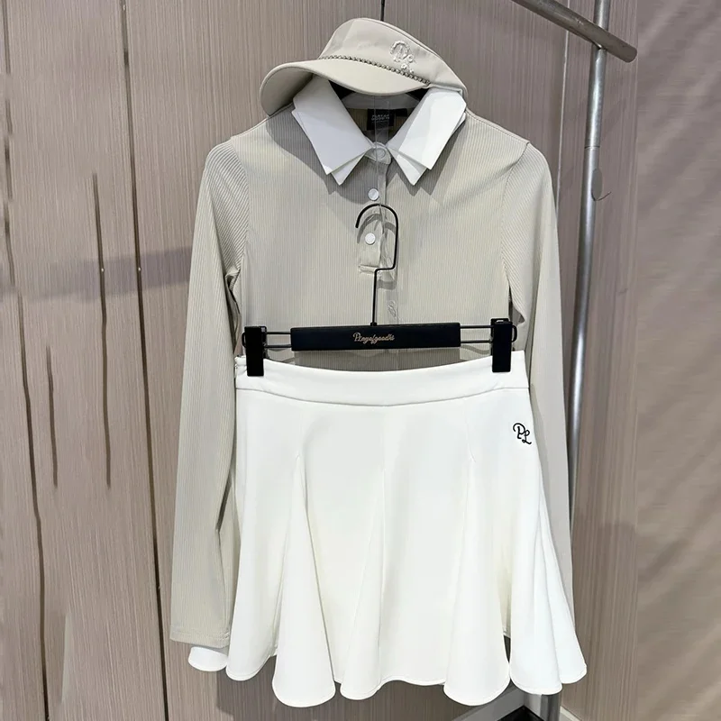 Nowa wiosenna jesienna odzież golfowa damska koszulka polo z długimi rękawami miękkie elastyczne topy damskie wysokiej talii sportowa spódnica golfowa Casual Skorts — zdjęcie 2