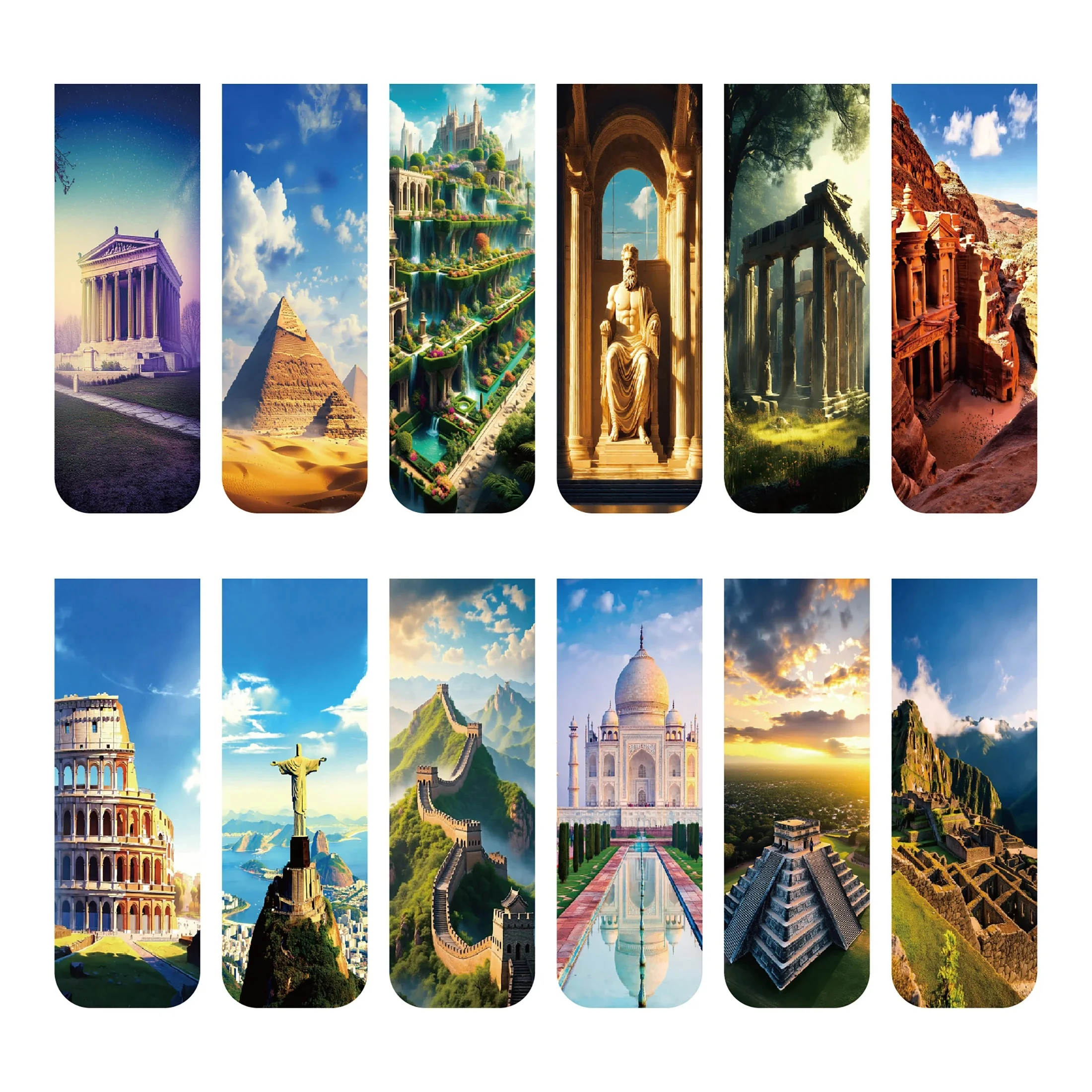 Marque-pages magnétiques 12 pièces, les sept merveilles du monde et les nouvelles sept merveilles-marqueurs de pages en papier durables pour les étudiants, le thé