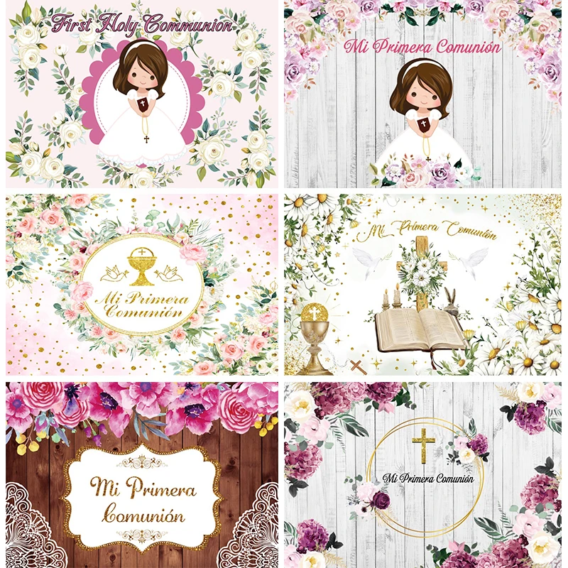 

My First Holy Communion Background Christening Girl Boy Baptism Decoration Banner Wood Boards Personalised Photo Backdrop Props