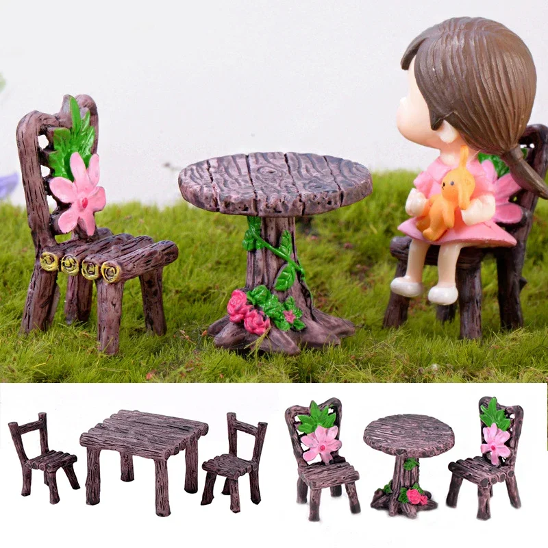 Ensemble de décoration de table et de chaise miniatures en résine, accessoires de maisons de courses de jardin