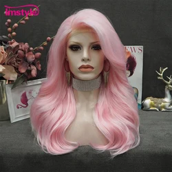 Imstyle Pink Lace Wig Synthetic Lace Front Wig Heat Resistant Fiber Natural Wavy Wigs For Cosplay Wigs Women Wig