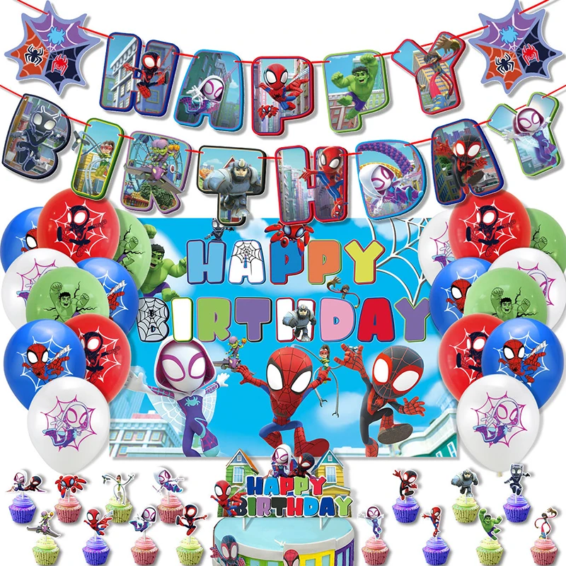 Cartoon Spiderman And His Amazing Friends Disposable Tableware Cups Plates Tablecloth Children's Gift Spider Theme Event Supplie