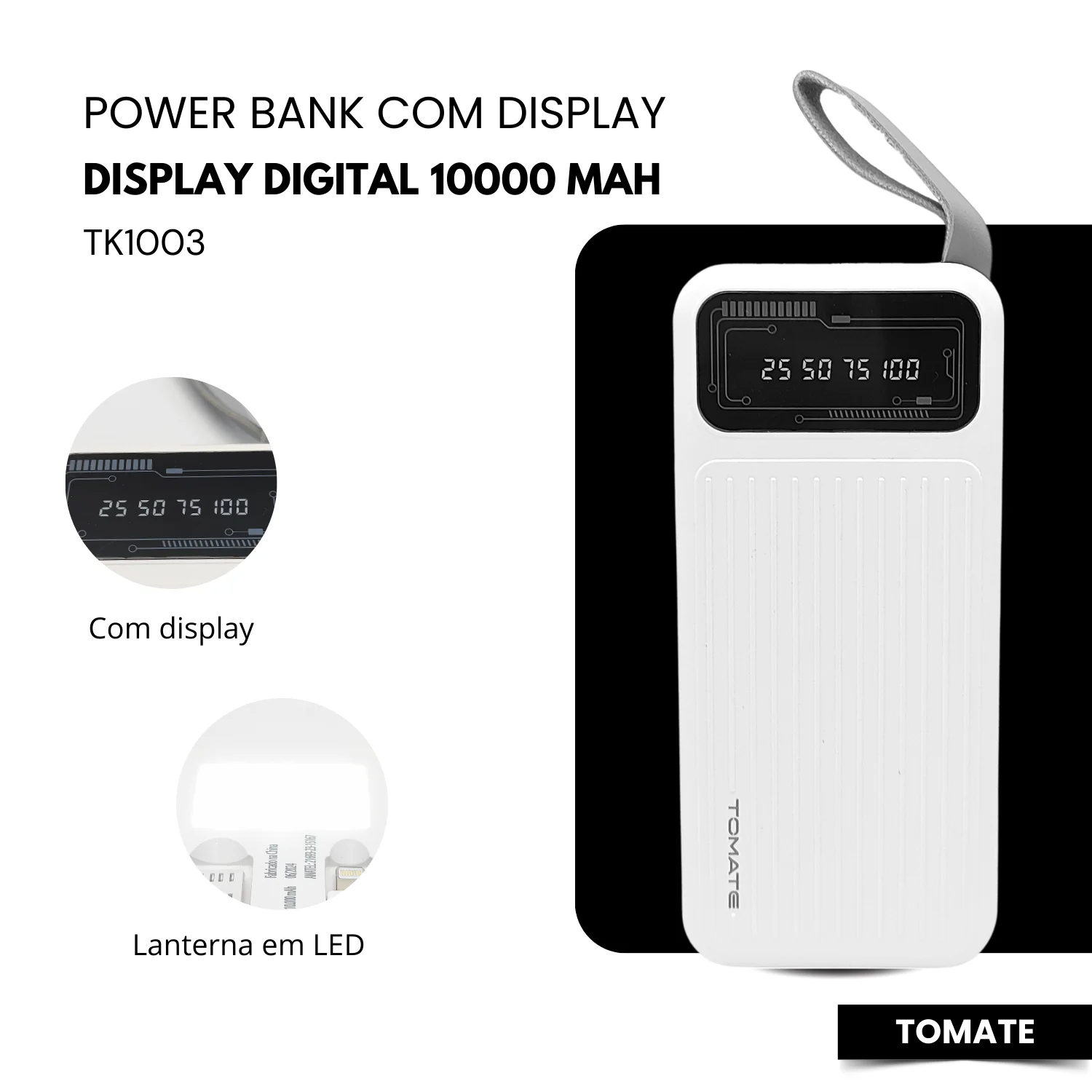 Power Bank 10000mAh Carregamento Rápido Portátil Com Display