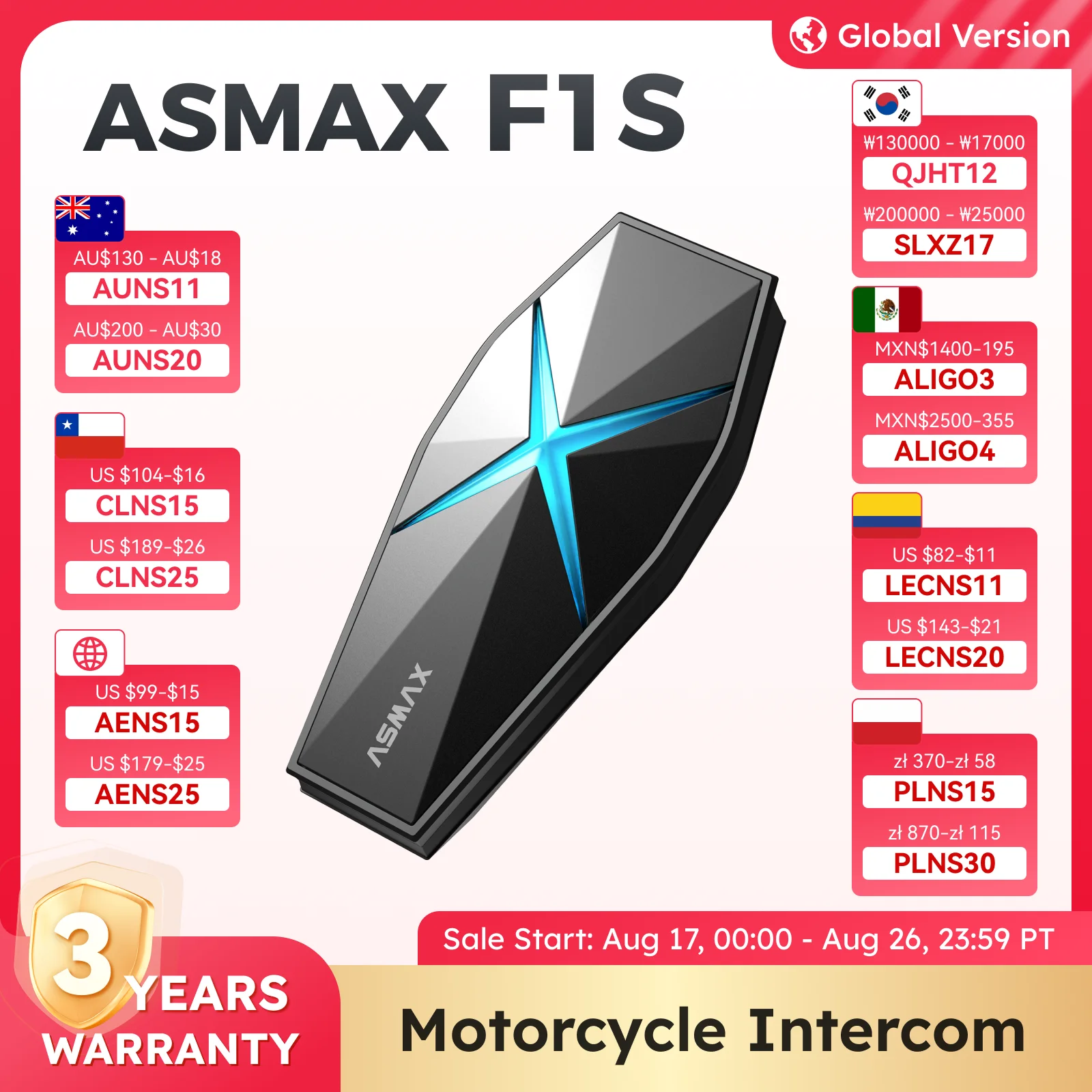Model Kit F1 - Interfono Bluetooth per Moto ASMAX F1S
