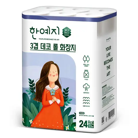 한예지 3겹 데코 천연펄프 화장지 22mm 24롤 1팩