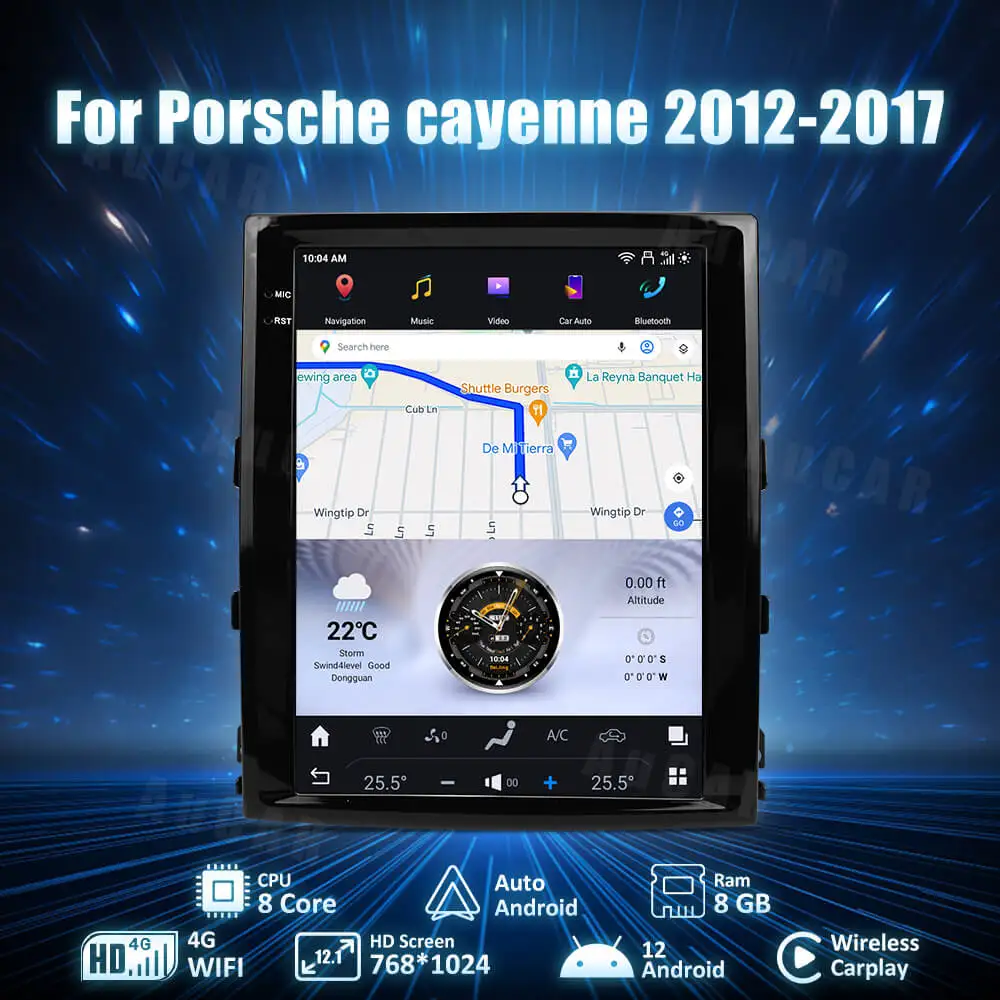 AuCar 12.1'' T-Style Latest Android 12 Car Stereo Multimedia Player GPS Navigation Auto Radio Unit For Porsche Cayenne 2012-2017