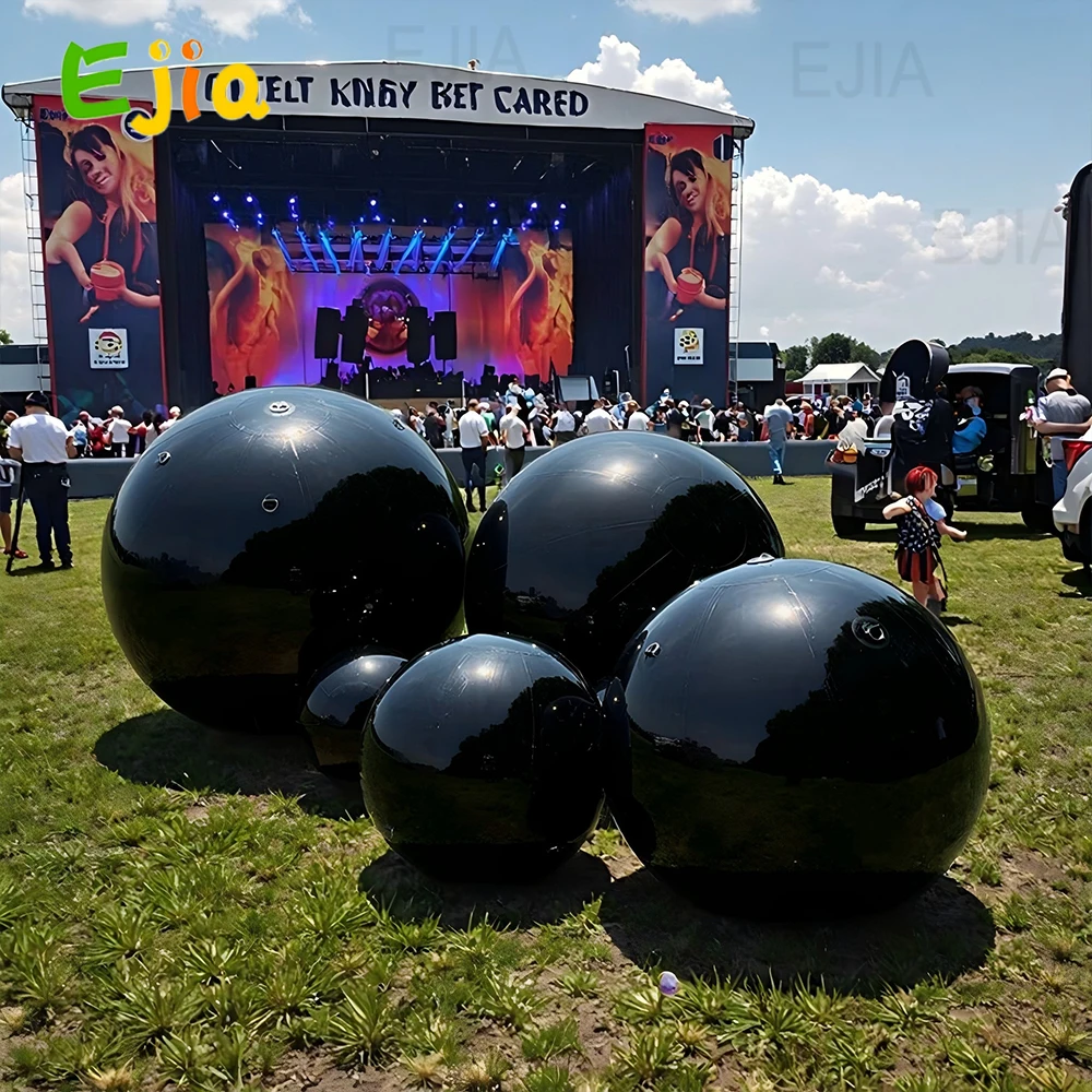 

PVC Big Shiny Mirror Balls Inflatable Advertising Mirror Balloons Hanging Large Black Reflective Mirror Sphere For Party Decor